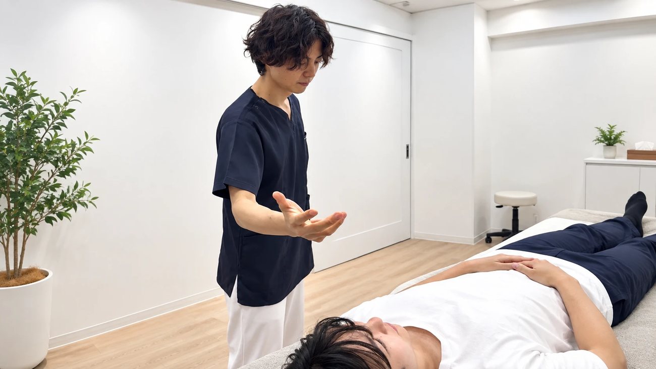 身体に触れずに氣の流れを調整する院長