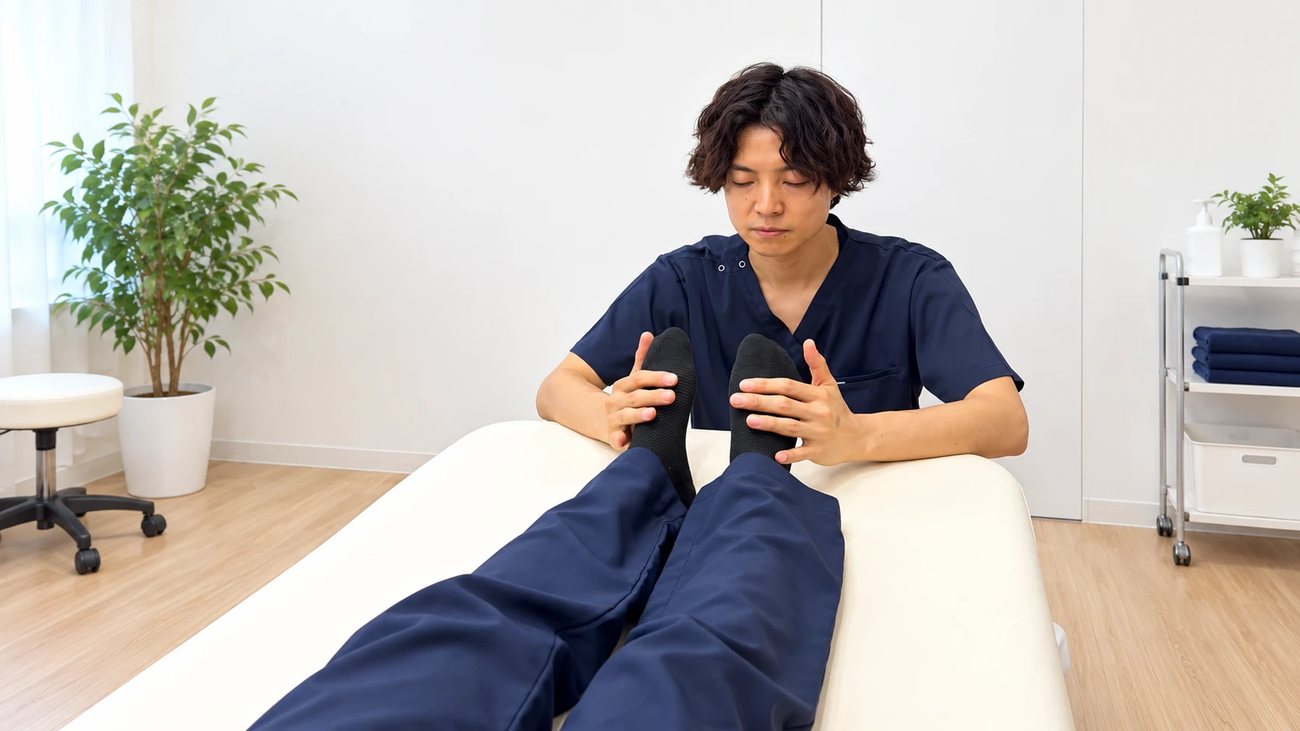 足元からそっと氣の流れを通していく院長